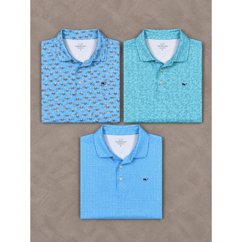 Vineyard Vines Performance Polo Shirt Lot Of 3 Mens XXL Blue Shark Print Golf